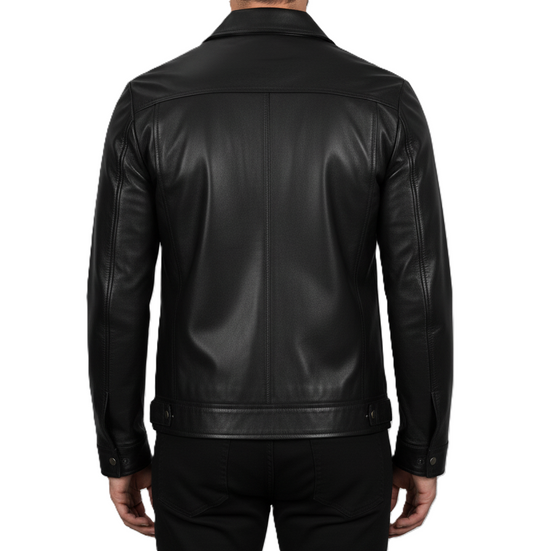 Men’s black lambskin leather jacket back view – premium genuine leather outerwear for men