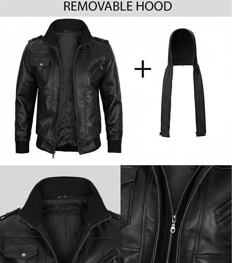 Men’s Black Leather Jacket with Removable Hoodie – Premium Lambskin Motorcycle Jacket for Winter, Streetwear Fashion, Biker Style Outerwear for Men with Multiple Zipper Pockets, Ribbed Cuffs, Warm Inner Lining, and Modern Slim-Fit Design – Best Men’s Leather Jacket 2026 for US UK Global Fashion."
