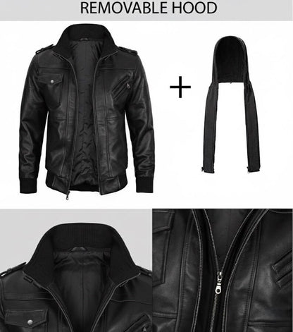 Men’s Black Leather Jacket with Removable Hoodie – Premium Lambskin Motorcycle Jacket for Winter, Streetwear Fashion, Biker Style Outerwear for Men with Multiple Zipper Pockets, Ribbed Cuffs, Warm Inner Lining, and Modern Slim-Fit Design – Best Men’s Leather Jacket 2026 for US UK Global Fashion."