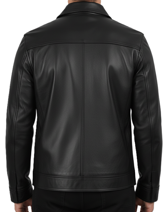 Leathino men’s black genuine leather jacket with classic collar and front zipper
Premium real leather jacket for men in smooth black texture with detailed stitching”
Men’s classic black leather outerwear with side pockets and full-zip closure by Leathino
High-quality genuine leather jacket featuring minimalist design and tailored fit