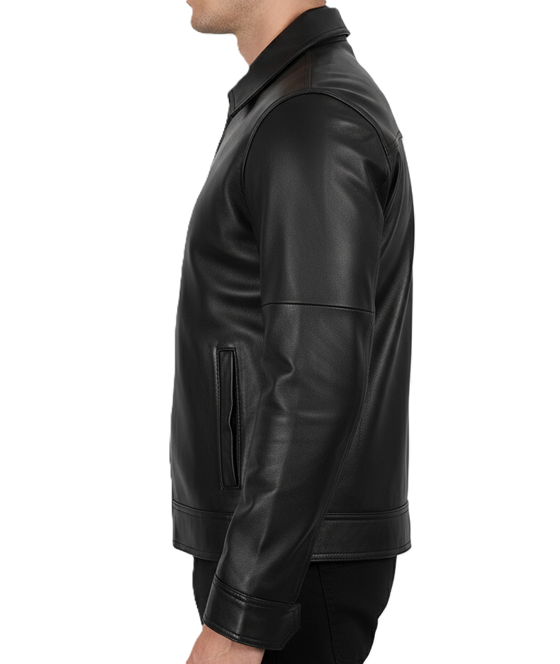Leathino men’s black genuine leather jacket with classic collar and front zipper
Premium real leather jacket for men in smooth black texture with detailed stitching”
Men’s classic black leather outerwear with side pockets and full-zip closure by Leathino
High-quality genuine leather jacket featuring minimalist design and tailored fit