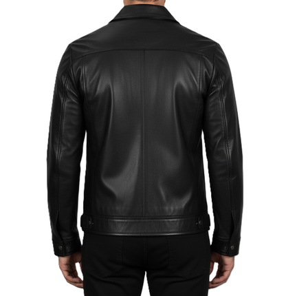 Men’s black lambskin leather jacket back view – premium genuine leather outerwear for men