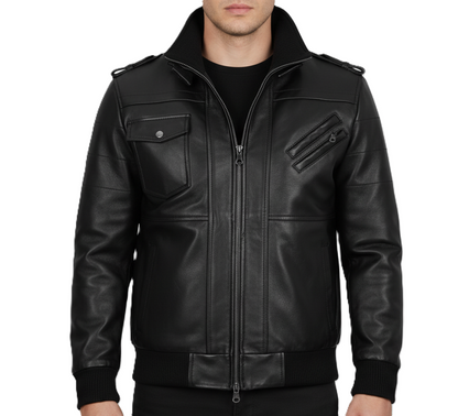 Men’s Black Leather Jacket with Removable Hoodie – Premium Lambskin Motorcycle Jacket for Winter, Streetwear Fashion, Biker Style Outerwear for Men with Multiple Zipper Pockets, Ribbed Cuffs, Warm Inner Lining, and Modern Slim-Fit Design – Best Men’s Leather Jacket 2026 for US UK Global Fashion."