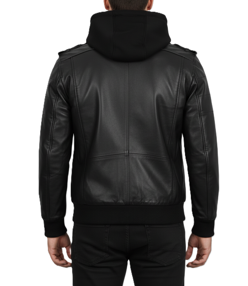 Men’s Black Leather Jacket with Removable Hoodie – Premium Lambskin Motorcycle Jacket for Winter, Streetwear Fashion, Biker Style Outerwear for Men with Multiple Zipper Pockets, Ribbed Cuffs, Warm Inner Lining, and Modern Slim-Fit Design – Best Men’s Leather Jacket 2026 for US UK Global Fashion."