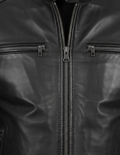 Mens Black Genuine Leather Racer Jacket – Premium Handcrafted Moto Jacket