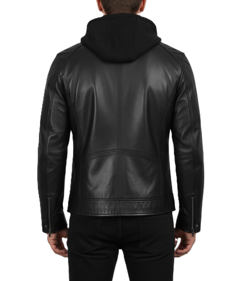 Leathino men’s black genuine leather jacket with removable hood and dual zipper front.
Premium black real leather jacket for men with detachable hood and chest zipper pockets.
Slim-fit men’s leather jacket in matte black with removable hood and reinforced stitching.
Modern black leather jacket by Leathino featuring a detachable hood, metal zippers, and a sleek panel design.
Men’s premium hooded leather jacket with removable hood, smooth texture, and dual front zippers.
