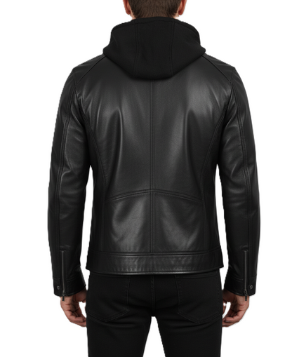 Leathino men’s black genuine leather jacket with removable hood and dual zipper front.
Premium black real leather jacket for men with detachable hood and chest zipper pockets.
Slim-fit men’s leather jacket in matte black with removable hood and reinforced stitching.
Modern black leather jacket by Leathino featuring a detachable hood, metal zippers, and a sleek panel design.
Men’s premium hooded leather jacket with removable hood, smooth texture, and dual front zippers.