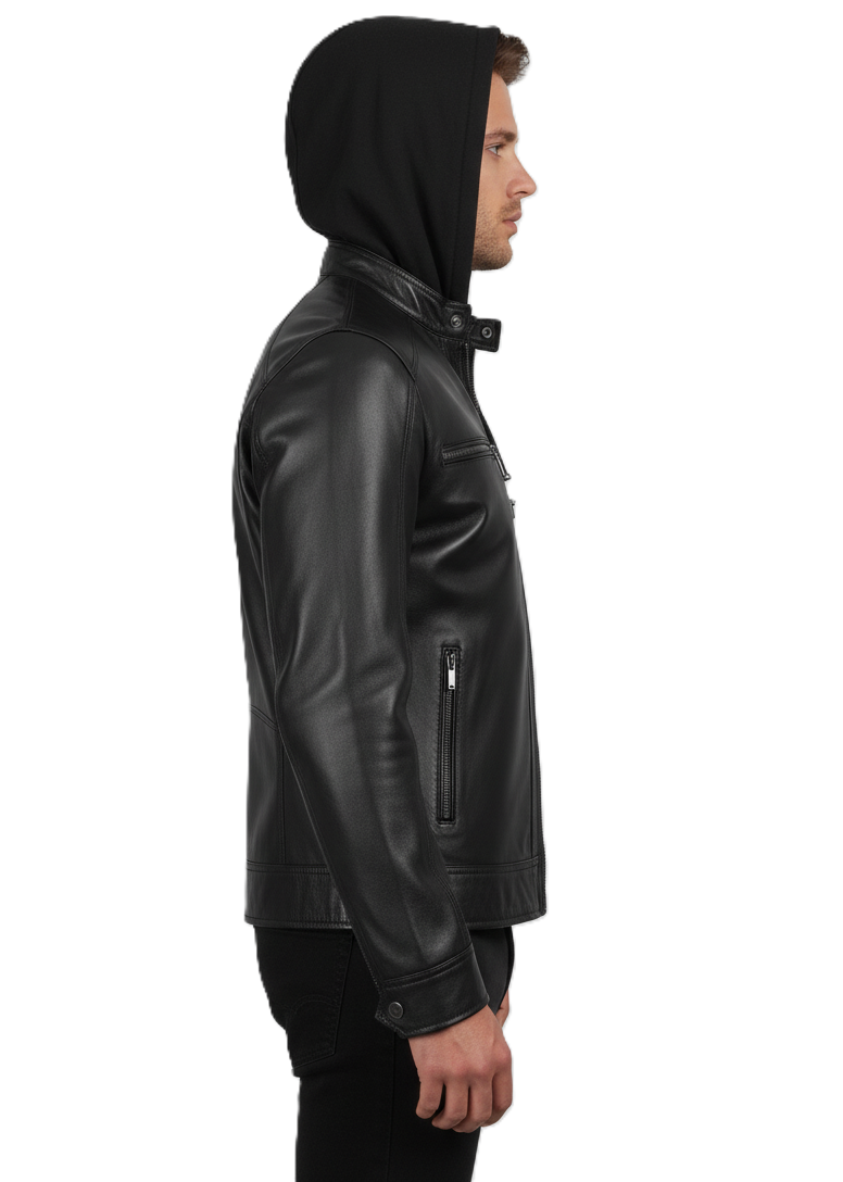 Leathino men’s black genuine leather jacket with removable hood and dual zipper front.
Premium black real leather jacket for men with detachable hood and chest zipper pockets.
Slim-fit men’s leather jacket in matte black with removable hood and reinforced stitching.
Modern black leather jacket by Leathino featuring a detachable hood, metal zippers, and a sleek panel design.
Men’s premium hooded leather jacket with removable hood, smooth texture, and dual front zippers.