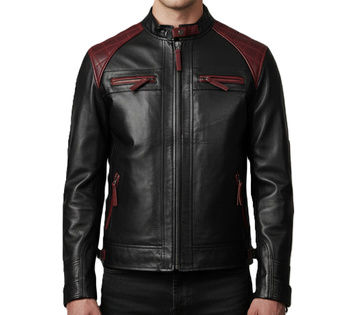 Mens Black & Red Leather Racer Jacket – Premium Genuine Leather Motorbike Jacket