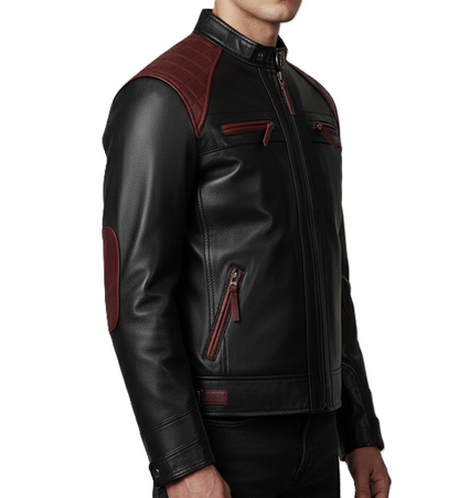 Mens Black & Red Leather Racer Jacket – Premium Genuine Leather Motorbike Jacket