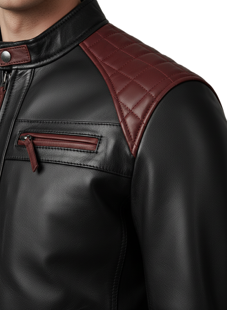 Mens Black & Red Leather Racer Jacket – Premium Genuine Leather Motorbike Jacket