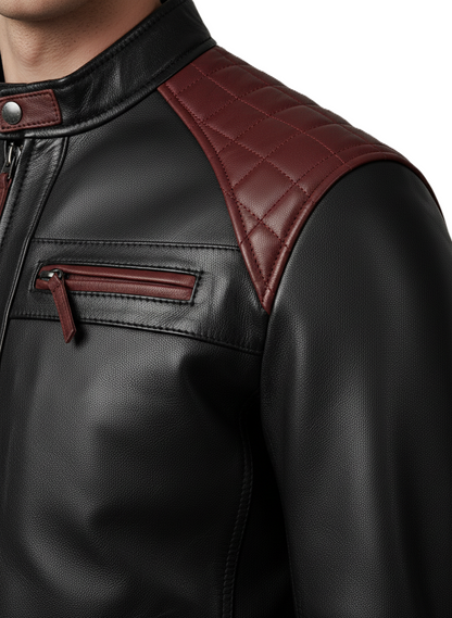 Mens Black & Red Leather Racer Jacket – Premium Genuine Leather Motorbike Jacket