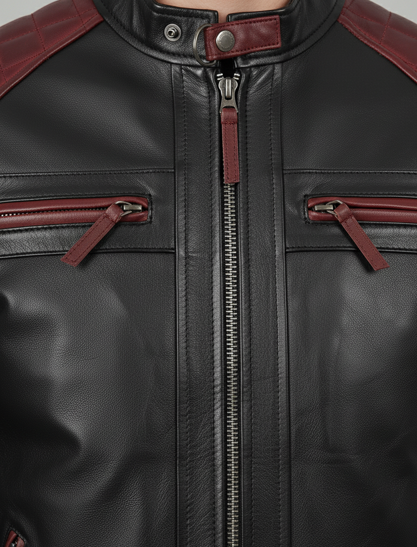Mens Black & Red Leather Racer Jacket – Premium Genuine Leather Motorbike Jacket