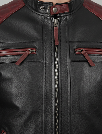 Mens Black & Red Leather Racer Jacket – Premium Genuine Leather Motorbike Jacket