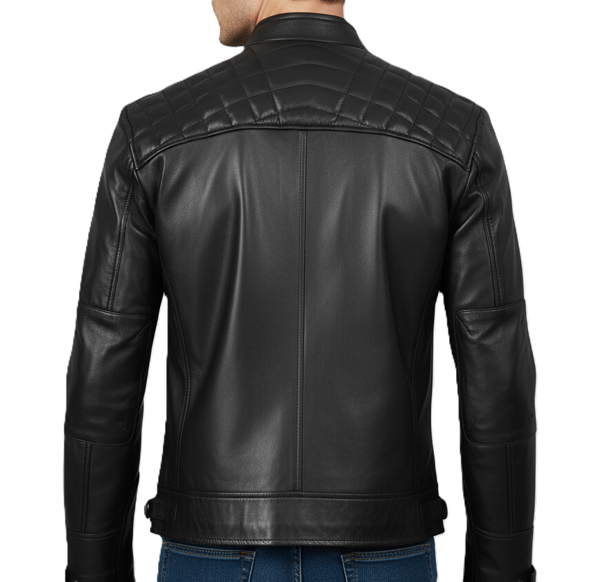 Men’s quilted leather jacket – black café racer style, premium mens quilted jacket inspired by Barbour, motorcycle biker leather jacket