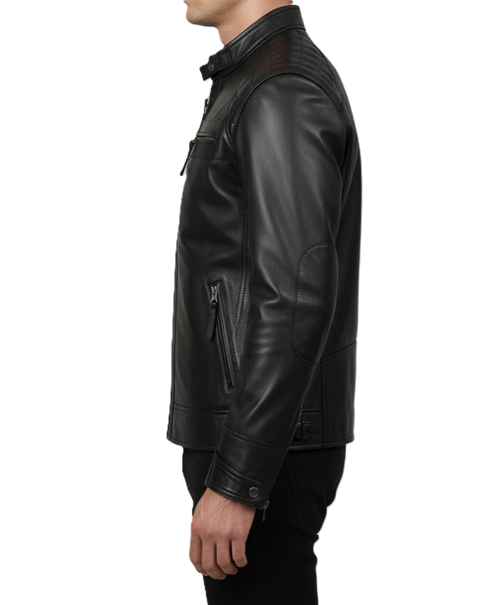 Men’s quilted leather jacket – black café racer style, premium mens quilted jacket inspired by Barbour, motorcycle biker leather jacket