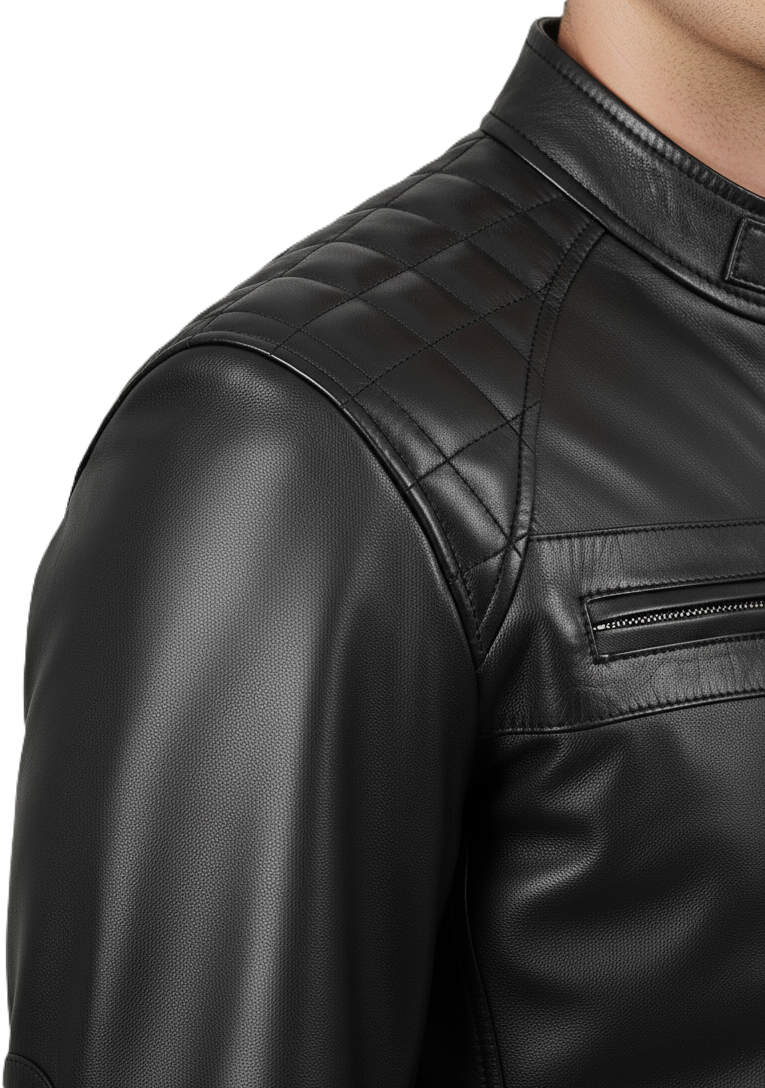Men’s quilted leather jacket – black café racer style, premium mens quilted jacket inspired by Barbour, motorcycle biker leather jacket